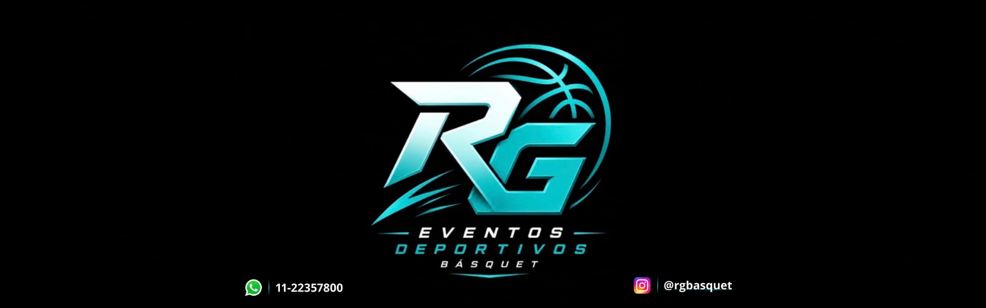 Banner oficial de RG Eventos Deportivos Básquet: WhatsApp 11-22357800 e Instagram @rgbasquet